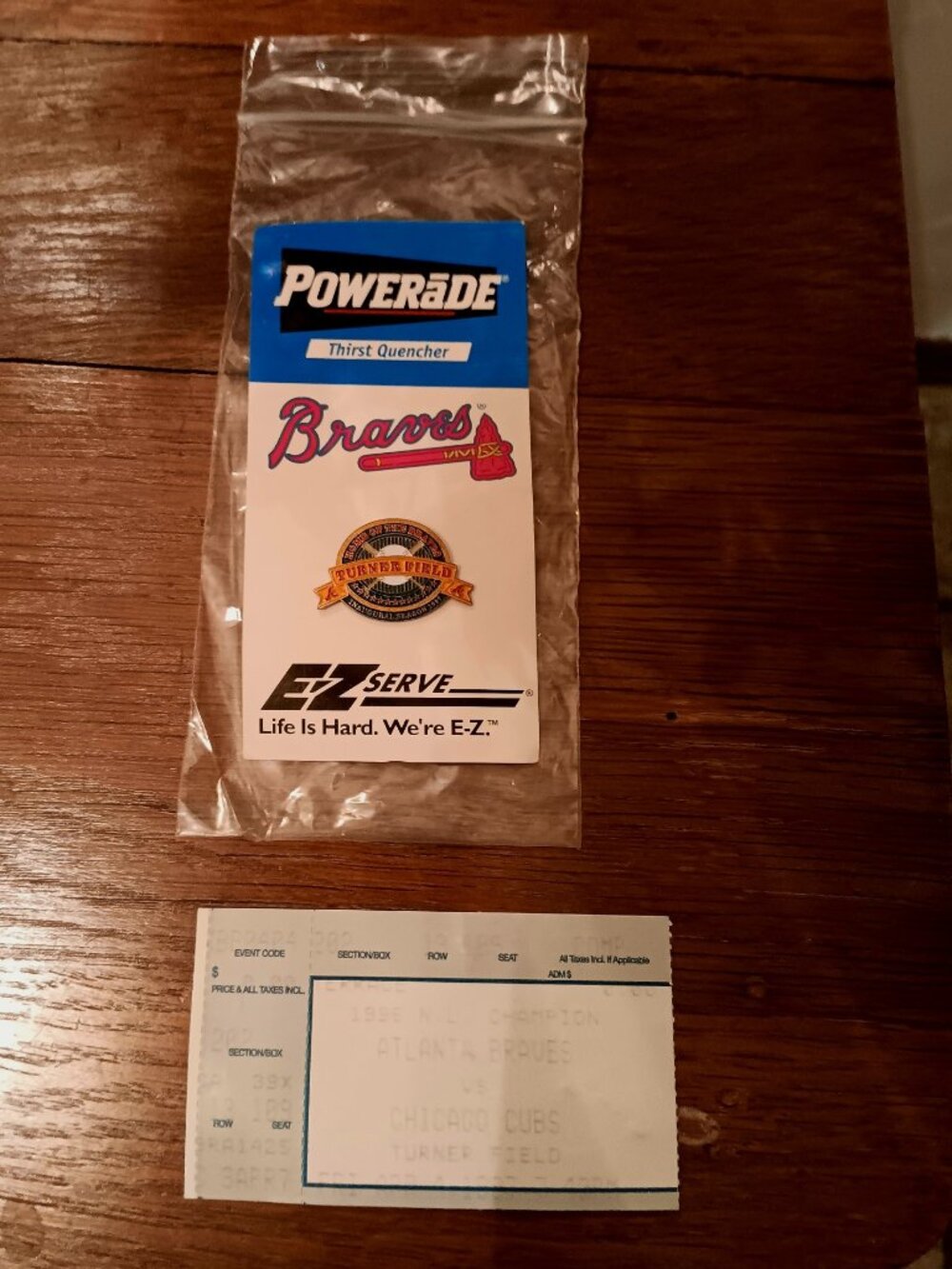 1997 Atlanta Braves Turner Field inaugural season enameled pin & ticket stub